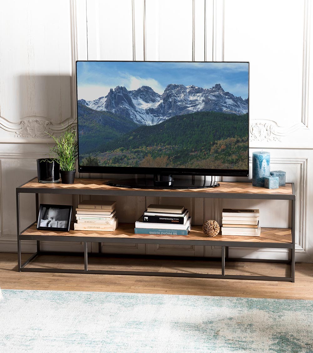 Mueble Para Tv Con Estantes De Madera Y Metal