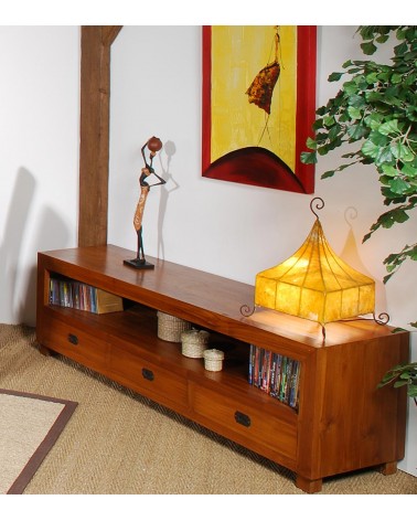 Mueble para TV pequeño con dos cajones fabricado en madera de teca