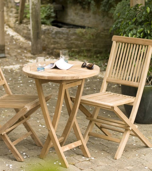 Conjunto de 4 sillas plegables exterior y mesa de teca 100 cm