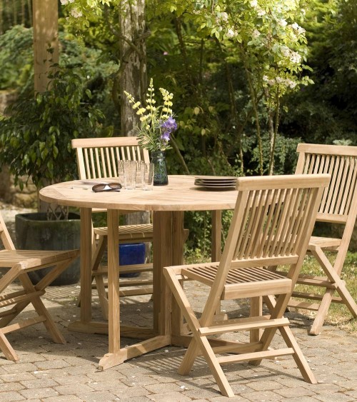 Conjunto mesa redonda jardín 150 cm y 6 sillas de madera y cuerda -  Zanzibar
