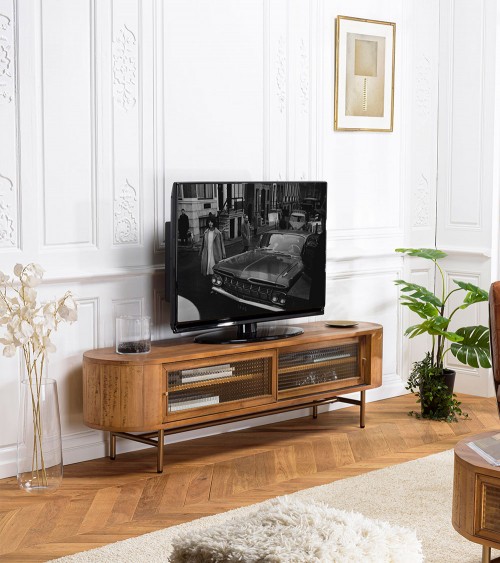 cuenta compilar Apuesta Mueble para TV de madera con 2 puertas correderas de cristal