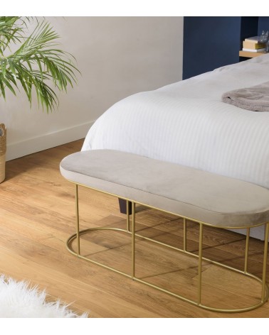 TRIPLE TREE Banco decorativo de terciopelo, banco tapizado para dormitorio  con reposabrazos y patas de metal dorado, banco moderno para el extremo de