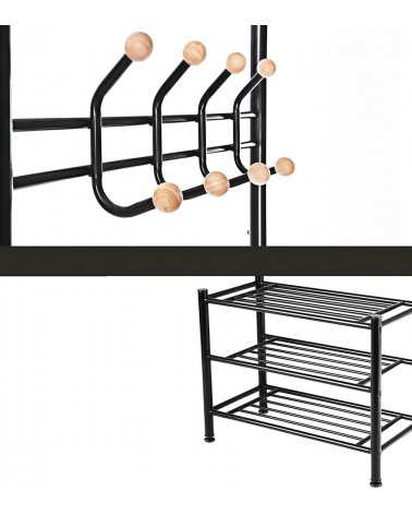 color negro Perchero con 3 estantes de metal para zapatos Parateck 