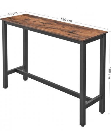 Mesa alta de bar rectangular con marco de metal robusto y tablero color  marrón rústico
