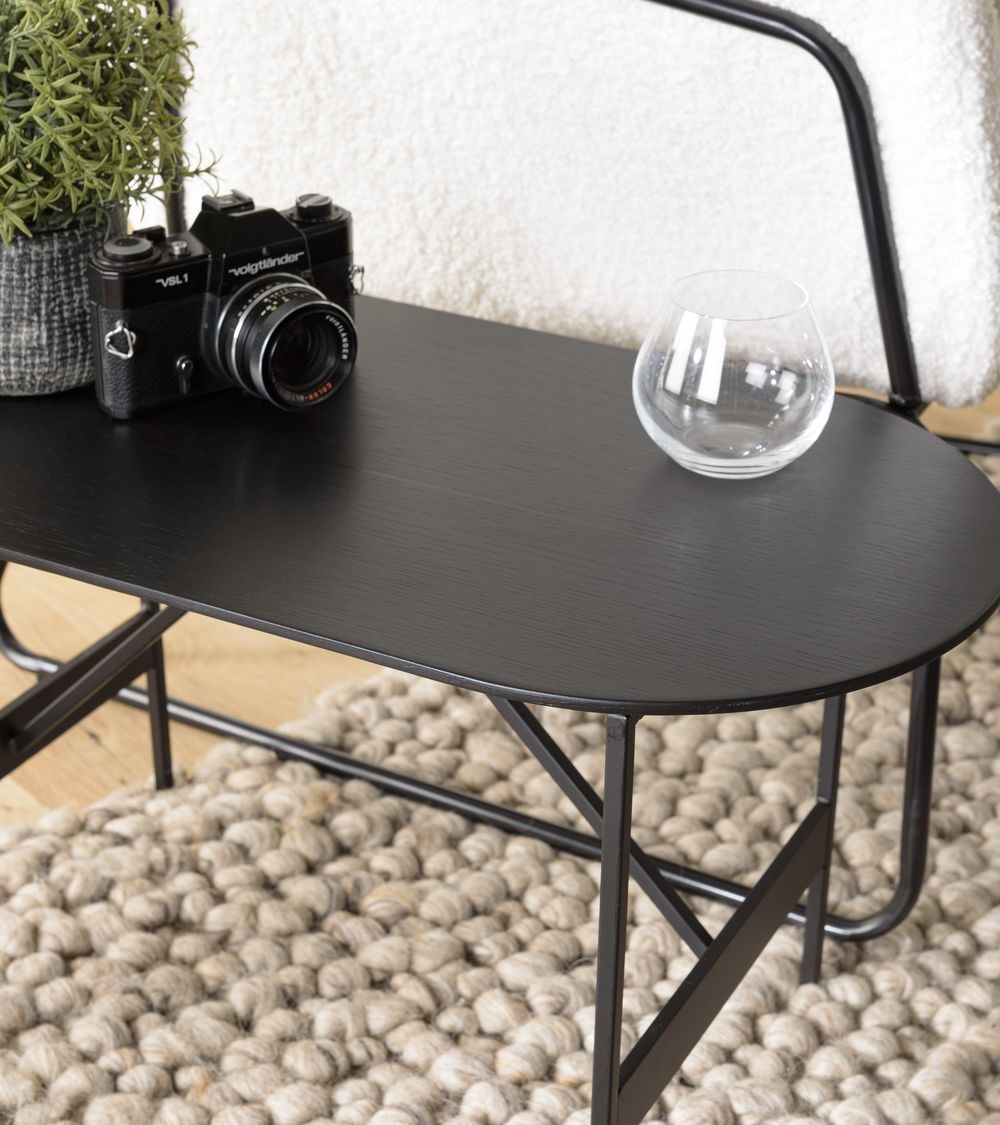 Mesa De Centro Oval Negra Con Patas De Metal De 70 X 35 Cm