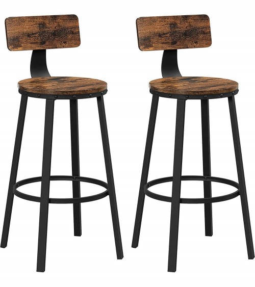 Set de 2 taburetes altos con respaldo de metal y eco madera marrón
