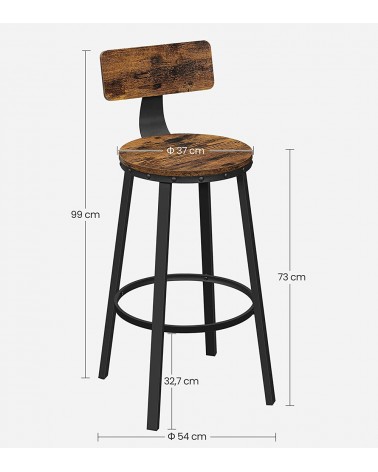 Set de 2 taburetes altos para bar o cocina de eco madera y hierro