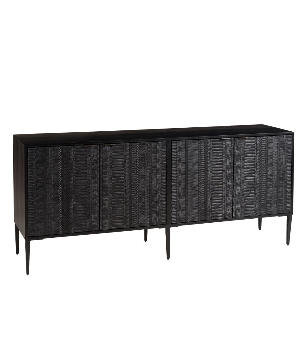 Aparador de madera maciza de mango con grabados y metal negro, 4 puertas  160 cm MORISSON - Miliboo