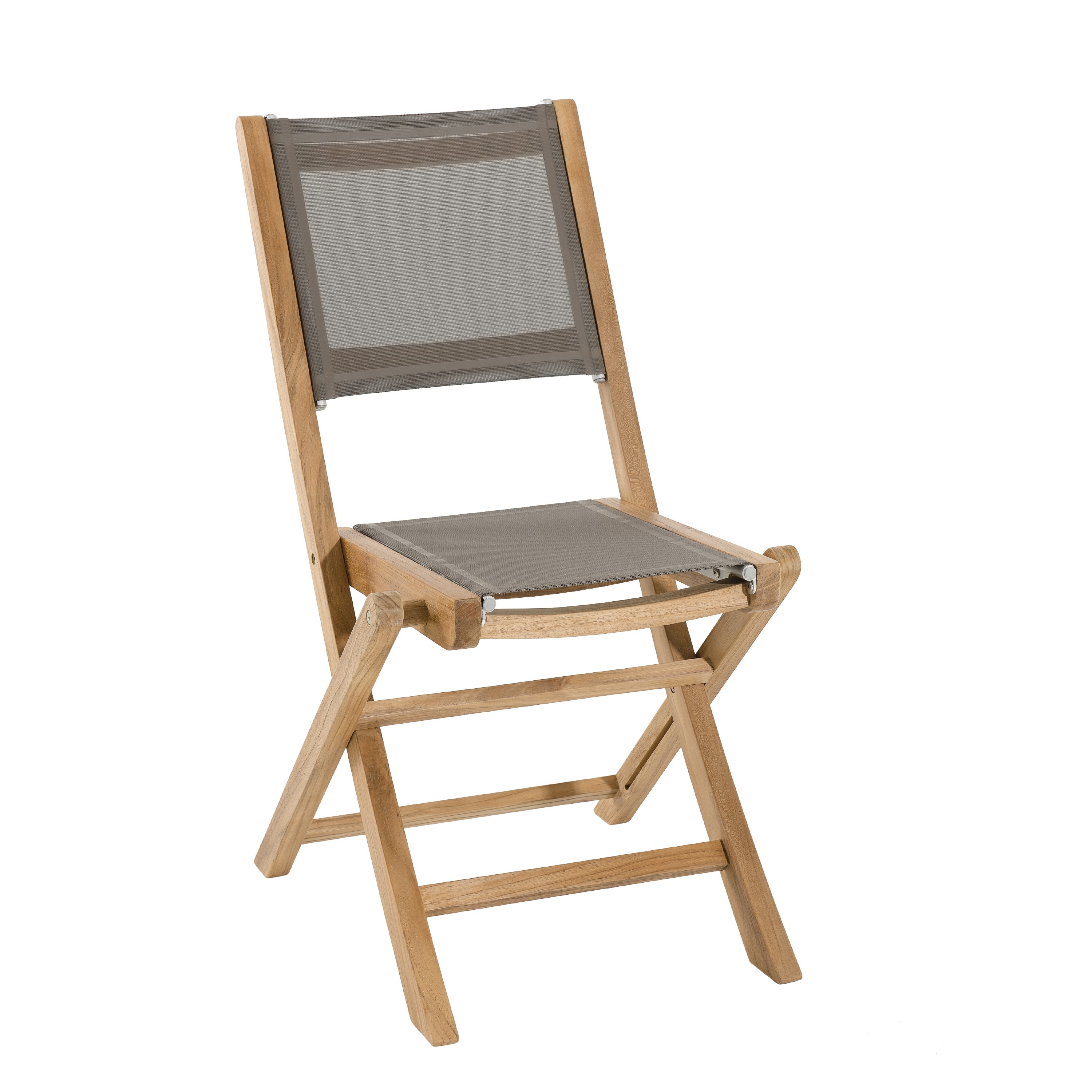 Delgado Playa social Lote de 2 sillas plegables en madera de teca y textileno color gris topo