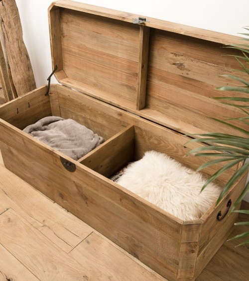 Baúl de almacenamiento de madera reciclada maciza